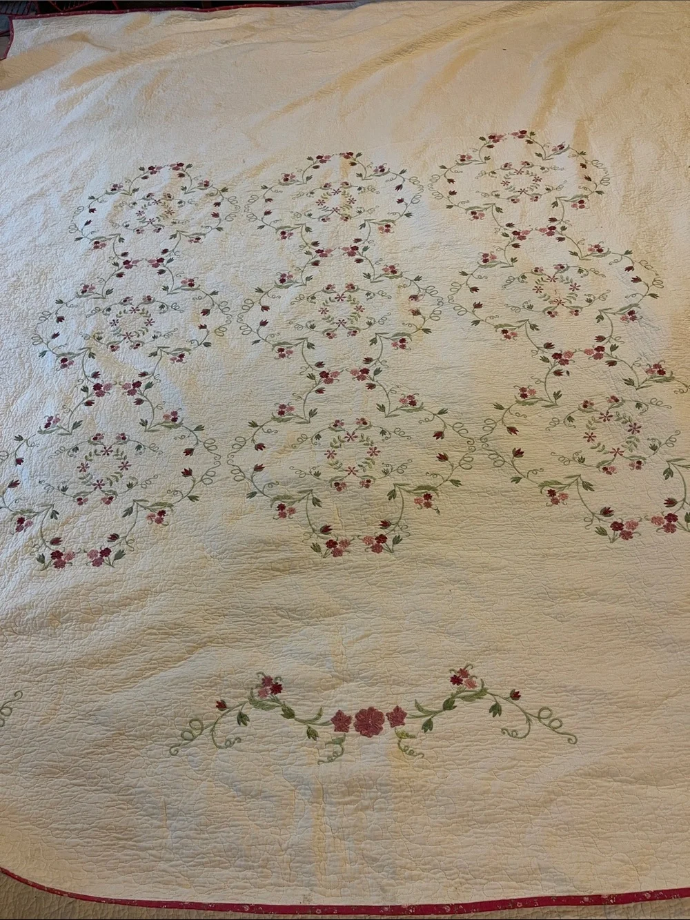 Martha Stewart Collection Quilted embroidered King Queen Comforter Cream Rose